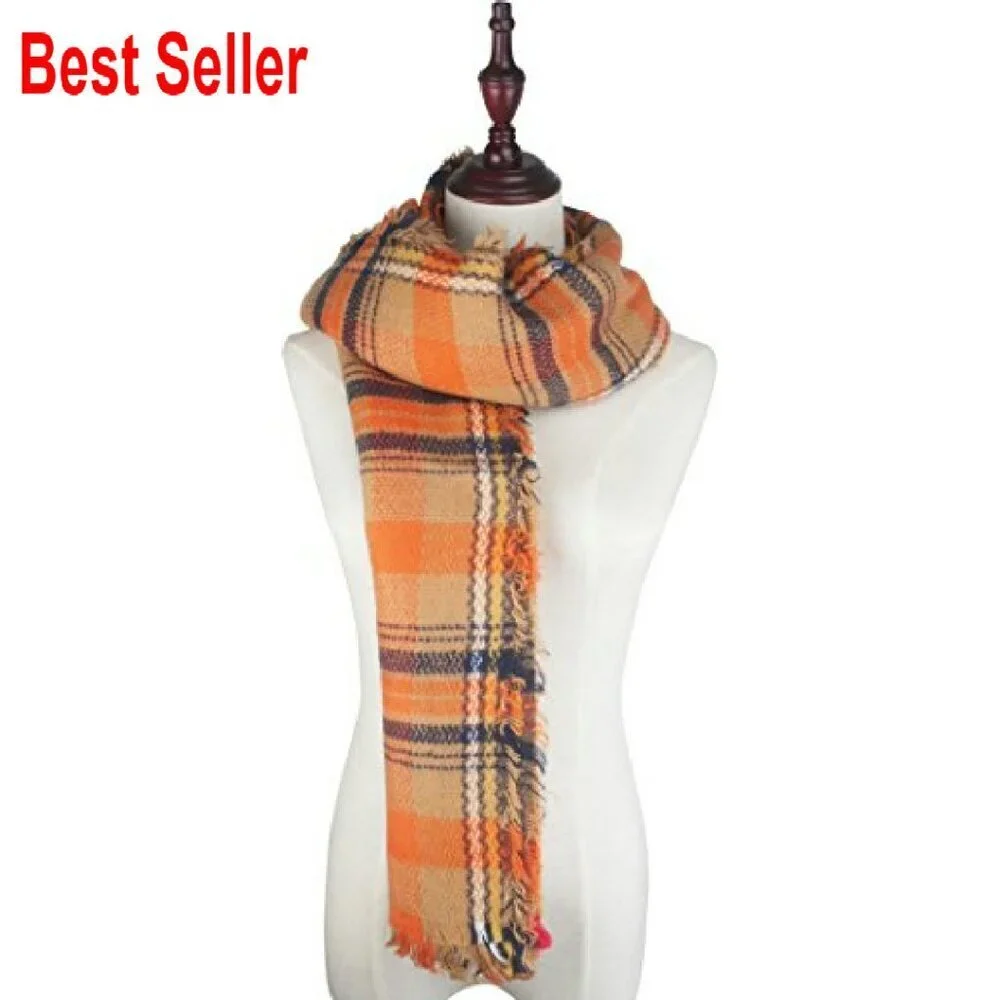 Oversized Tartan Scarf Chunky Soft Warm Shawl Wrap Blanket Versatile